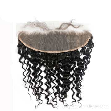 Single Donor Cuticle Aligned Human Hair Preplucked Malaysian Deep Wave Swiss Lace Frontal